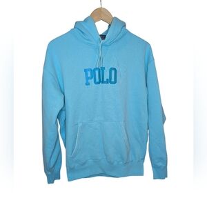 Polo Ralph Lauren Hoodie Womens Petite Small SP Aqua Blue Spellout Logo Pullover